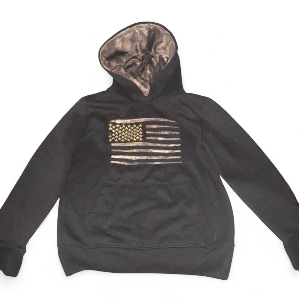 Mossy Oak boys black cameo American Flag  hoodie